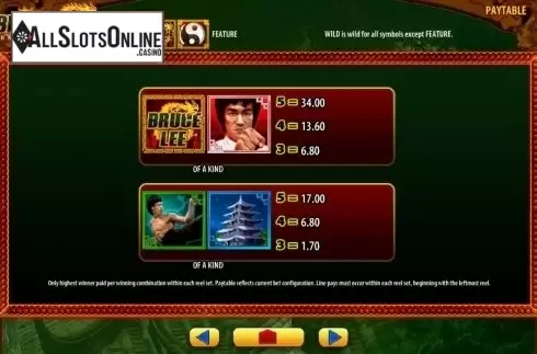 Paytable 1. Bruce Lee Dragon's Tale from WMS