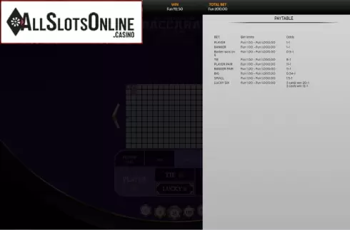 Paytable. Baccarat Supreme No Commission from OneTouch