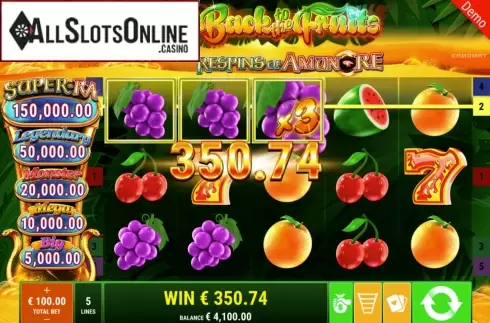 Win Screen. Back to the Fruits Respins of Amun-Re from Gamomat