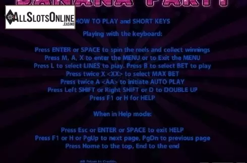 Paytable 4. Banana Party from Casino Technology