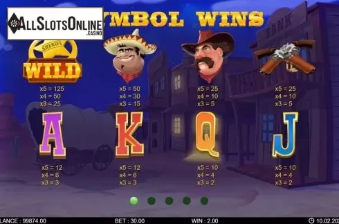 Paytable screen 1. Bandidos Showdown from 7mojos