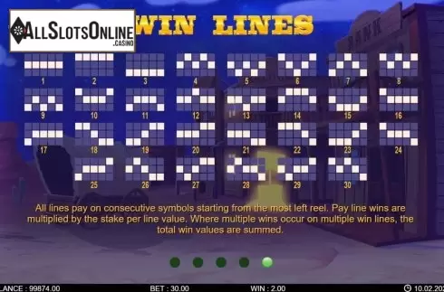Paytable screen 2. Bandidos Showdown from 7mojos