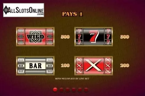 Paytable. Bar X Colossal from Slingo Originals