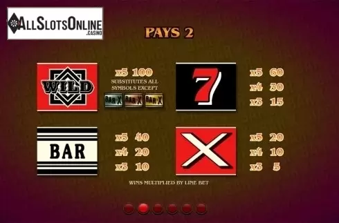 Paytable 2. Bar X Colossal from Slingo Originals