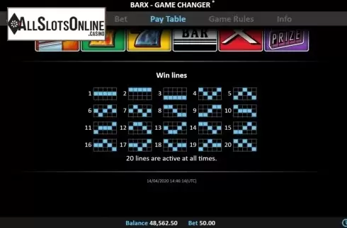 Paylines. Bar X Game Changer from Realistic