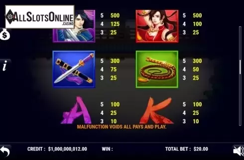 Paytable 3. Battle For Love from Slot Factory