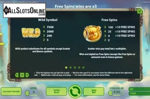 Paytable 1. Böb: The Epic Viking Quest for the Sword of Tullemutt from NetEnt