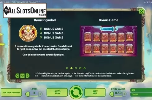Paytable 2. Böb: The Epic Viking Quest for the Sword of Tullemutt from NetEnt