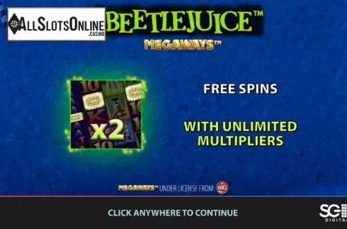 Start Screen. Beetlejuice Megaways from Barcrest