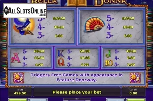 Paytable 2. Bella Donna from Greentube