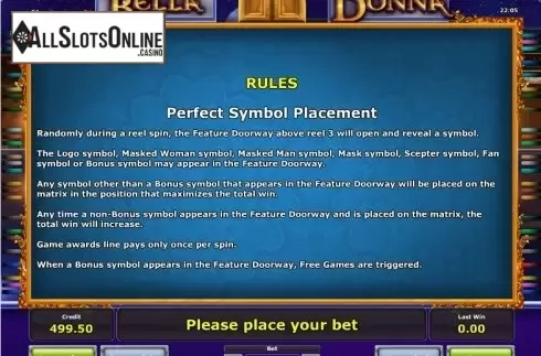 Paytable 3. Bella Donna from Greentube