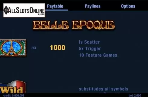 Paytable . Belle Epoque from Swintt