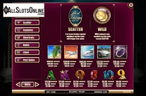 Paytable 1. Best Things in Life from iSoftBet