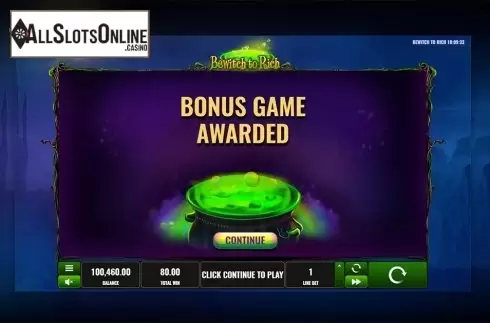 Bonus game intro screen. Bewitch to Rich from Playreels