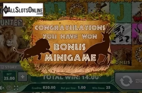 Bonus game intro screen. Big Game Hunter from PlayPearls