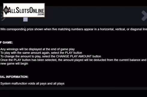 Info 2. Big Money Slingo from Instant Win Gaming