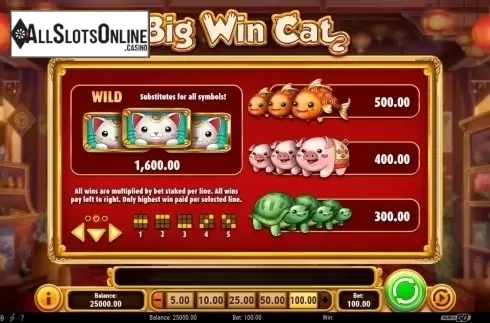 Paytable 2. Big Win Cat from Play'n Go