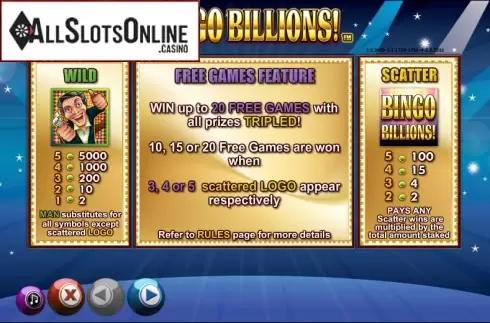 Paytable 1. Bingo Billions from NextGen
