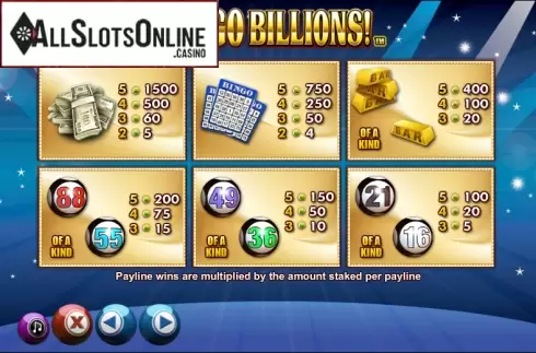 Paytable 2. Bingo Billions from NextGen