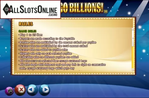 Paytable 3. Bingo Billions from NextGen