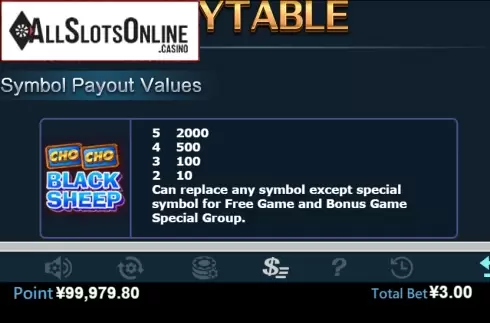 Paytable 1. Black Sheep (Virtual Tech) from Virtual Tech