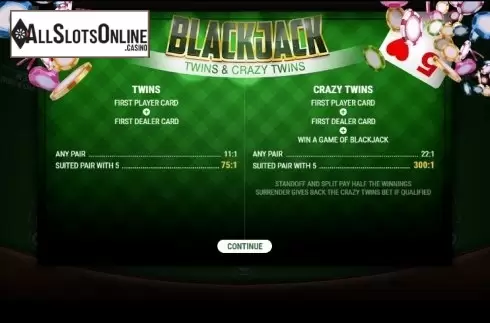 Start screen 1. BlackJack Twins and Crazy Twins from GAMING1
