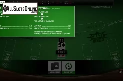 Paytable. BlackJack Twins and Crazy Twins from GAMING1
