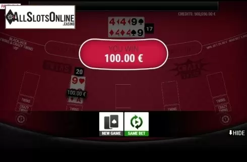 Win screen 2. BlackJack Twins and Crazy Twins VIP from GAMING1