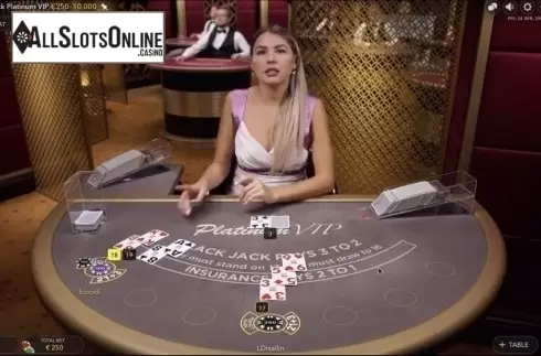 Game Screen. Blackjack Platinum VIP from Evolution Gaming