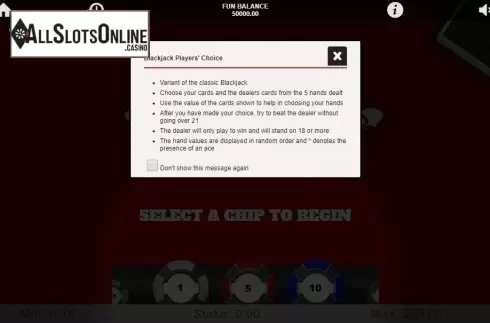 Game Screen 1. Blackjack Players Choise from 1X2gaming