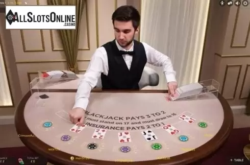 Game Screen. Blackjack White 1 (Evolution Gaming) from Evolution Gaming