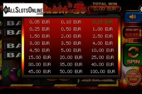 Bets range. Blazin' Hot 7s from Betdigital