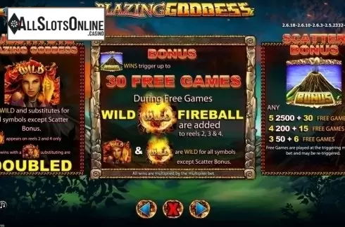 Feautures Description screen. Blazing Goddess from Lightning Box