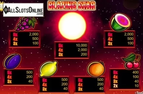 Paytable. Blazing Star from edict