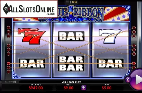 Win Screen. Blue Ribbon from Everi