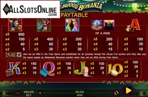 Paytable. Bollywood Bonanza from 888 Gaming