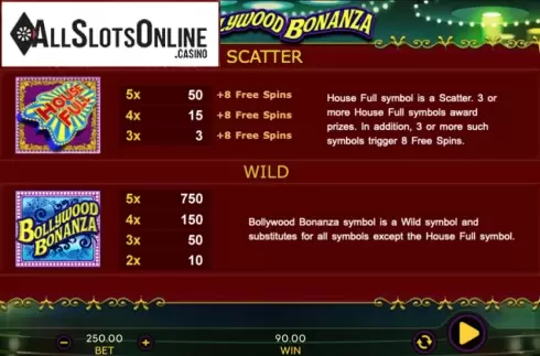 Scatter and wild. Bollywood Bonanza from 888 Gaming