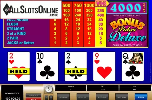 Game Screen. Bonus Poker Deluxe (RTG) from RTG