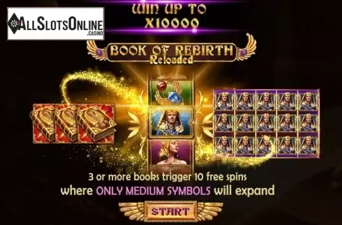 Start Screen. Book Of Rebirth Reloaded from Spinomenal