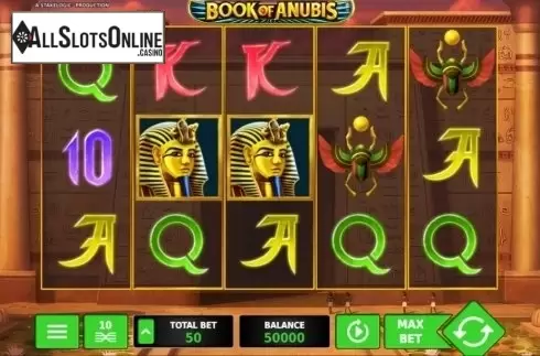 Game Workflow screen. Book of Anubis from StakeLogic