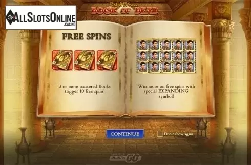 Intro screen. Book of Dead from Play'n Go