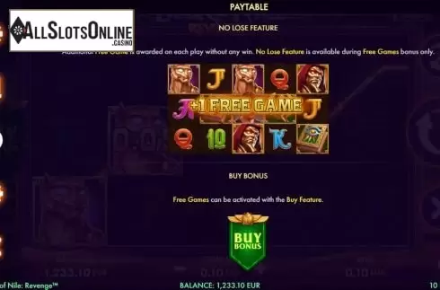 Features screen. Book of Nile: Revenge from NetGame