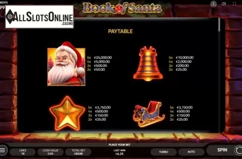 Paytable 1. Book of Santa (Endorphina) from Endorphina