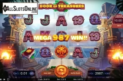 Mega win screen. Book of Treasures	 from Thunderspin