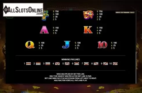 Paytable 3. Book of the Pharaohs from Playreels
