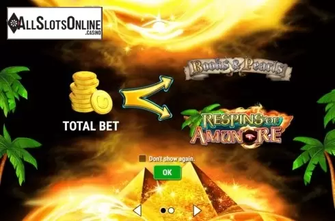 Start Screen. Books and Pearls Respins of Amun-Re from Gamomat