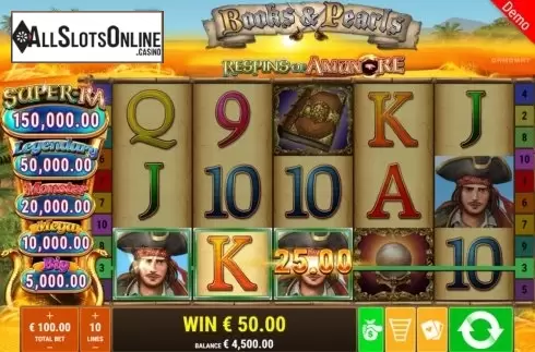 Win Screen 1. Books and Pearls Respins of Amun-Re from Gamomat