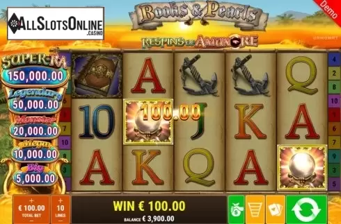 Win Screen 3. Books and Pearls Respins of Amun-Re from Gamomat