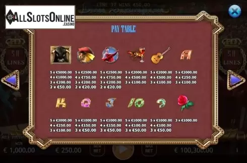 Paytable. Bull Stampede from KA Gaming