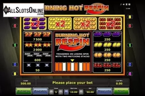 Paytable 1. Burning Hot Respin from Greentube